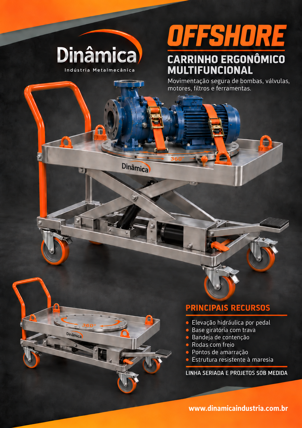 Offshore multifunction ergonomic cart fabricado sob medida pela Dinâmica