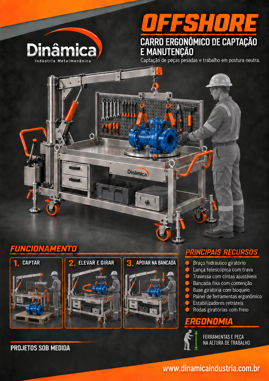 Carro ergonómico de captación y mantenimiento offshore fabricado sob medida pela Dinâmica
